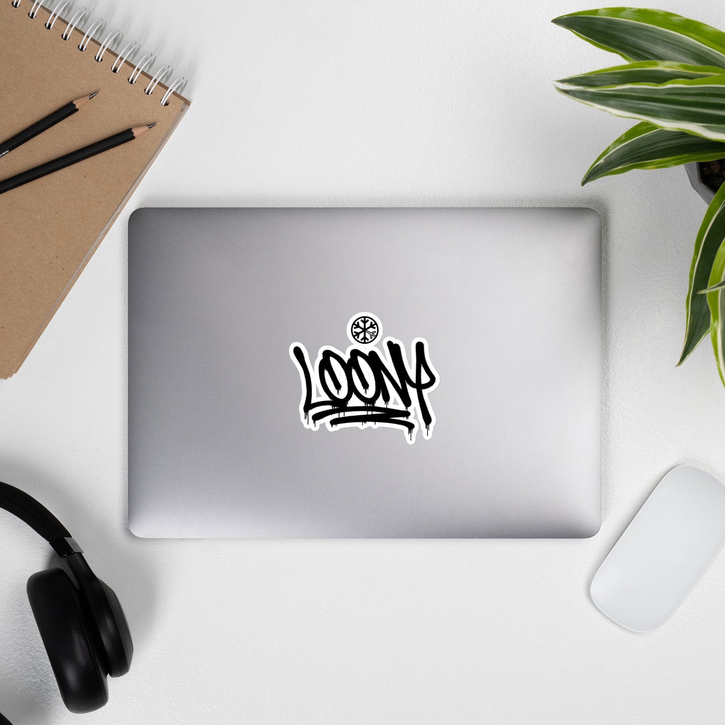 Laptop with Loony Graffiti Tag Sticker from B.Different Clothing, graffiti-inspired streetwear