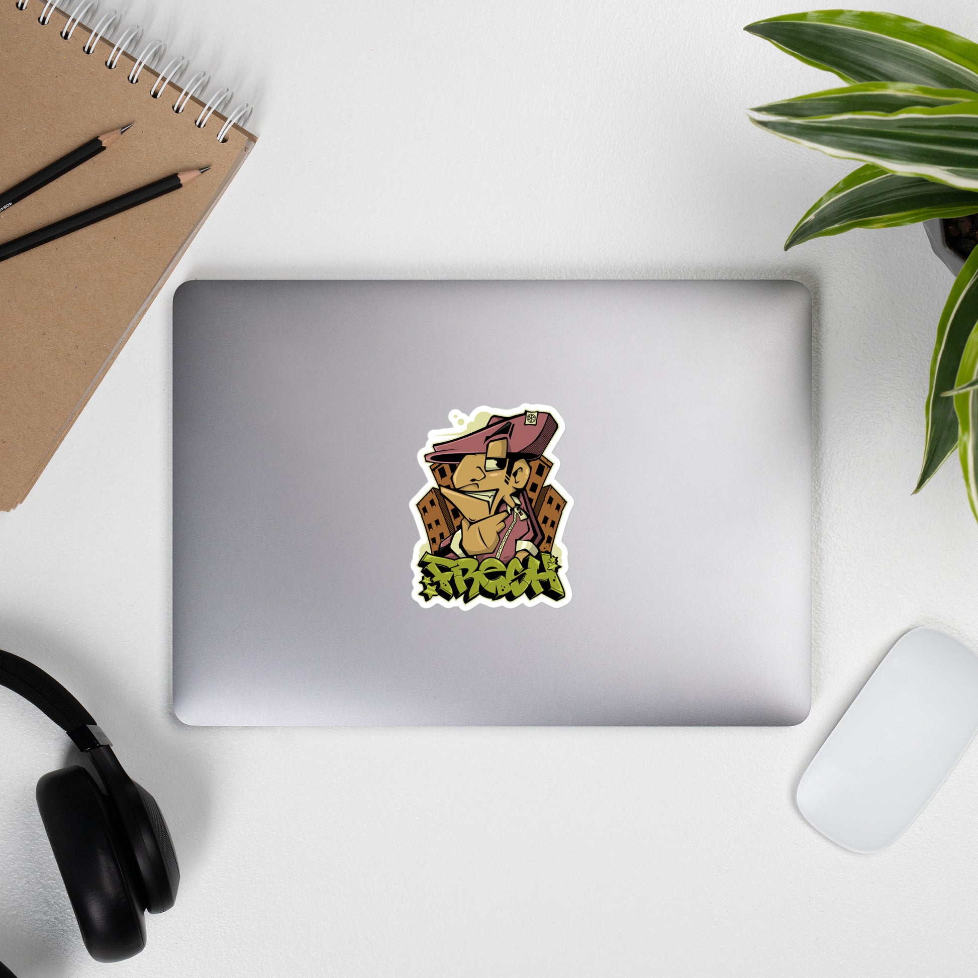 Laptop with Fresh Graffiti Character Sticker from B.Different Clothing, graffiti-inspired streetwear
