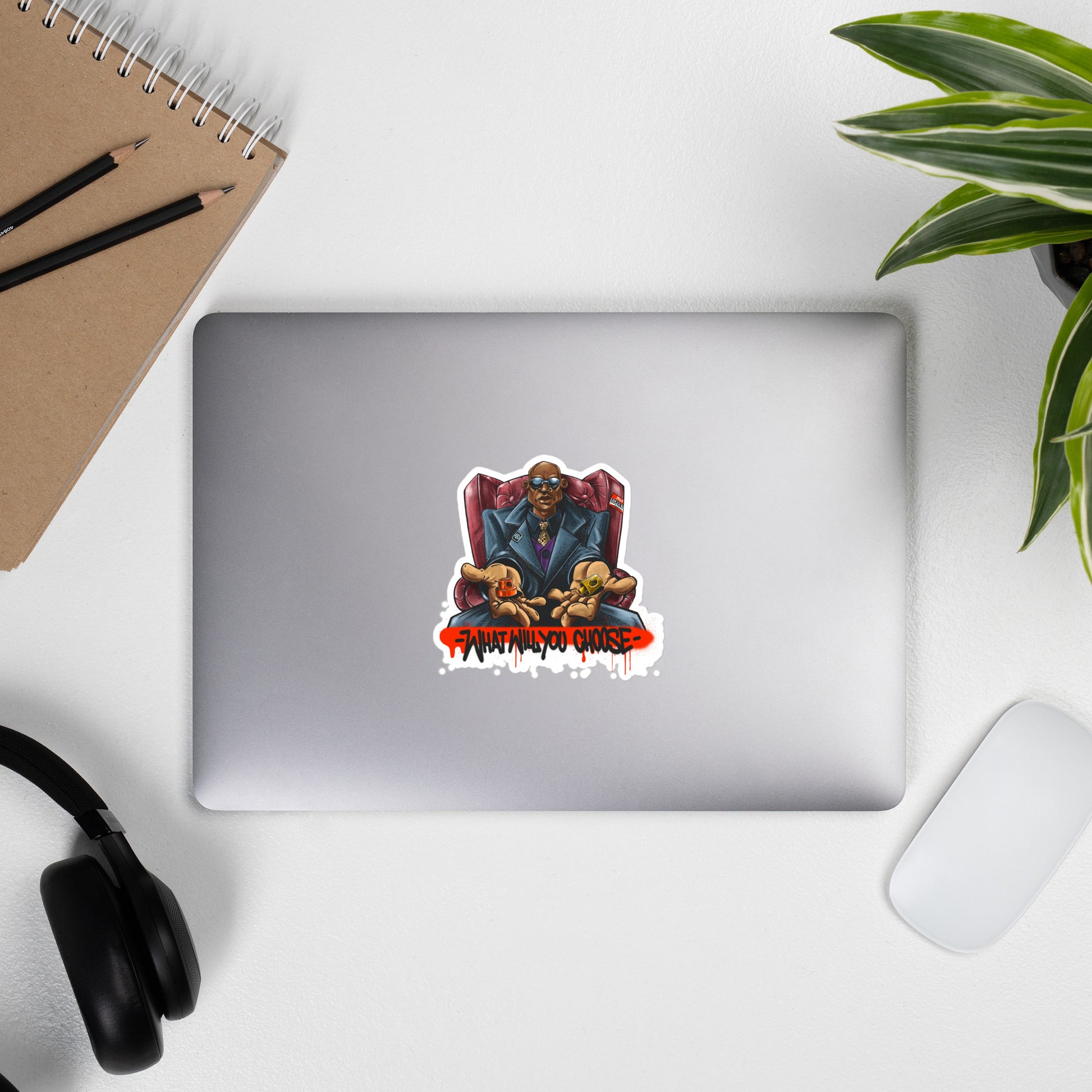 Laptop with Make Your Choice Graffiti Sticker by Trk One from B.Different Clothing, graffiti-inspired streetwear