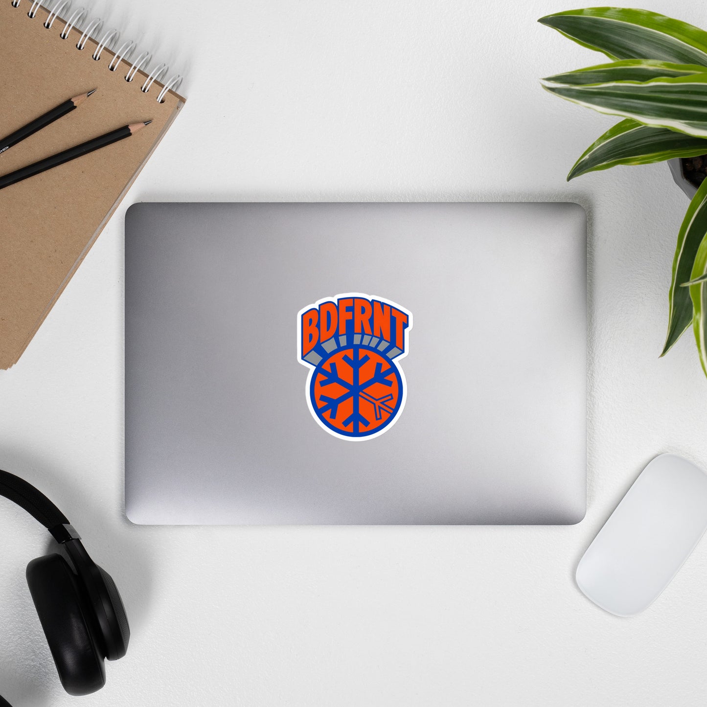 Laptop with BDFRNT Logo 1989 Sticker from B.Different Clothing, graffiti-inspired streetwear