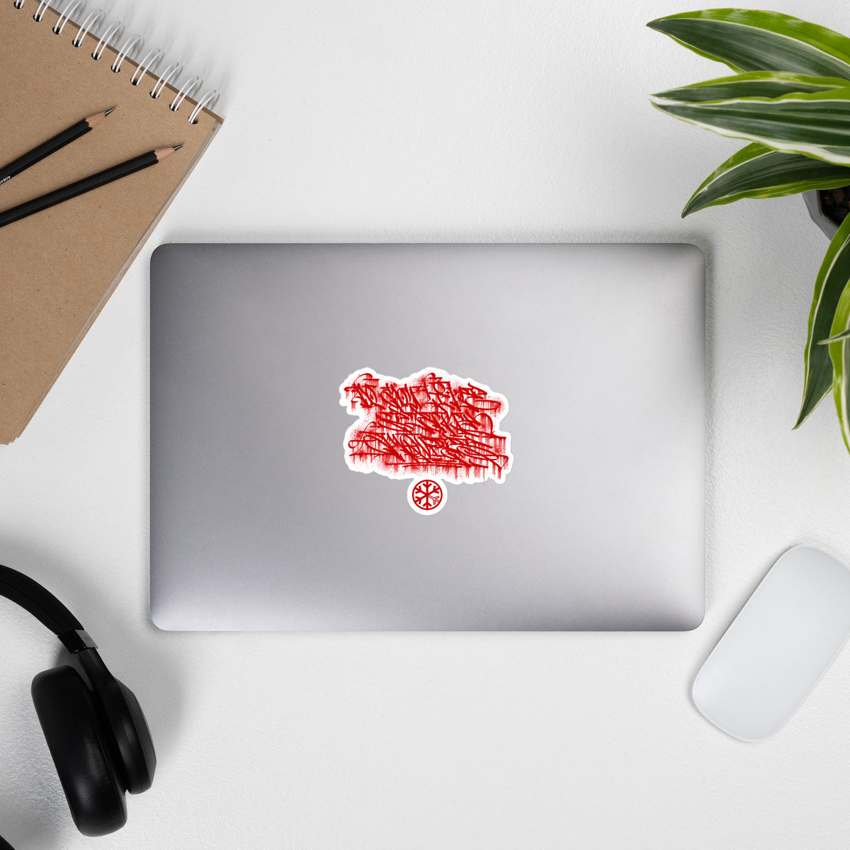 Laptop with Do You Like Scary Movies Graffiti Sticker by Shew from B.Different Clothing, graffiti-inspired streetwear
