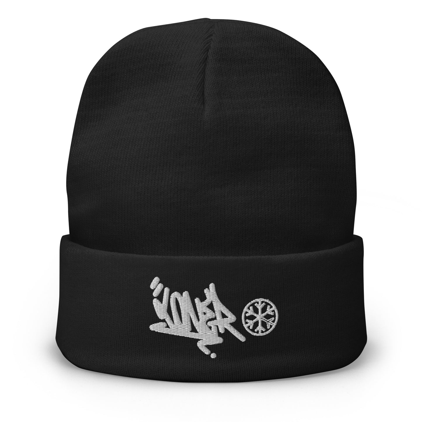 Black-Loner Graffiti Tag Beanie from B.Different Clothing, front view, graffiti-inspired streetwear