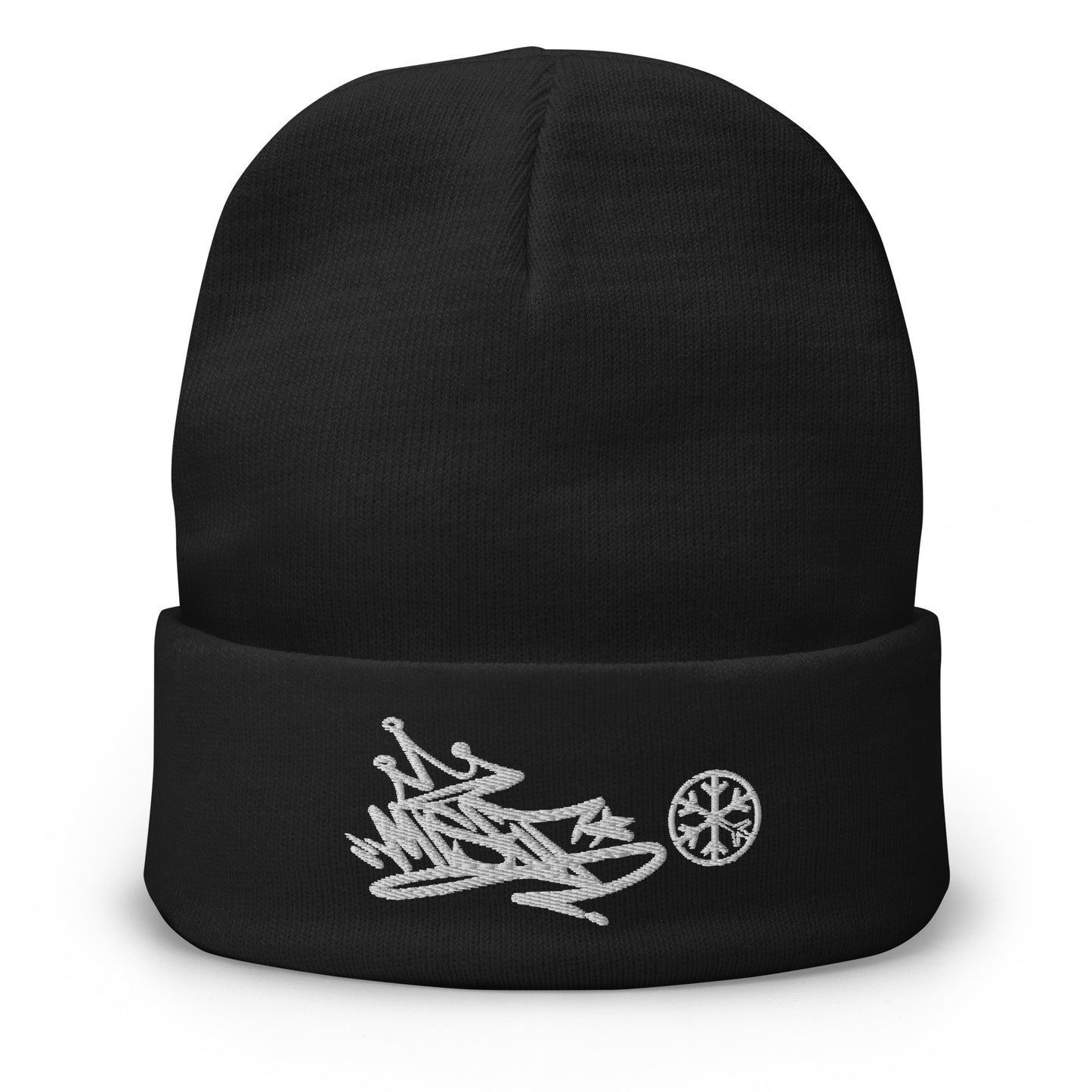 Black-Misfit Graffiti Tag Beanie from B.Different Clothing, front view, graffiti-inspired streetwear
