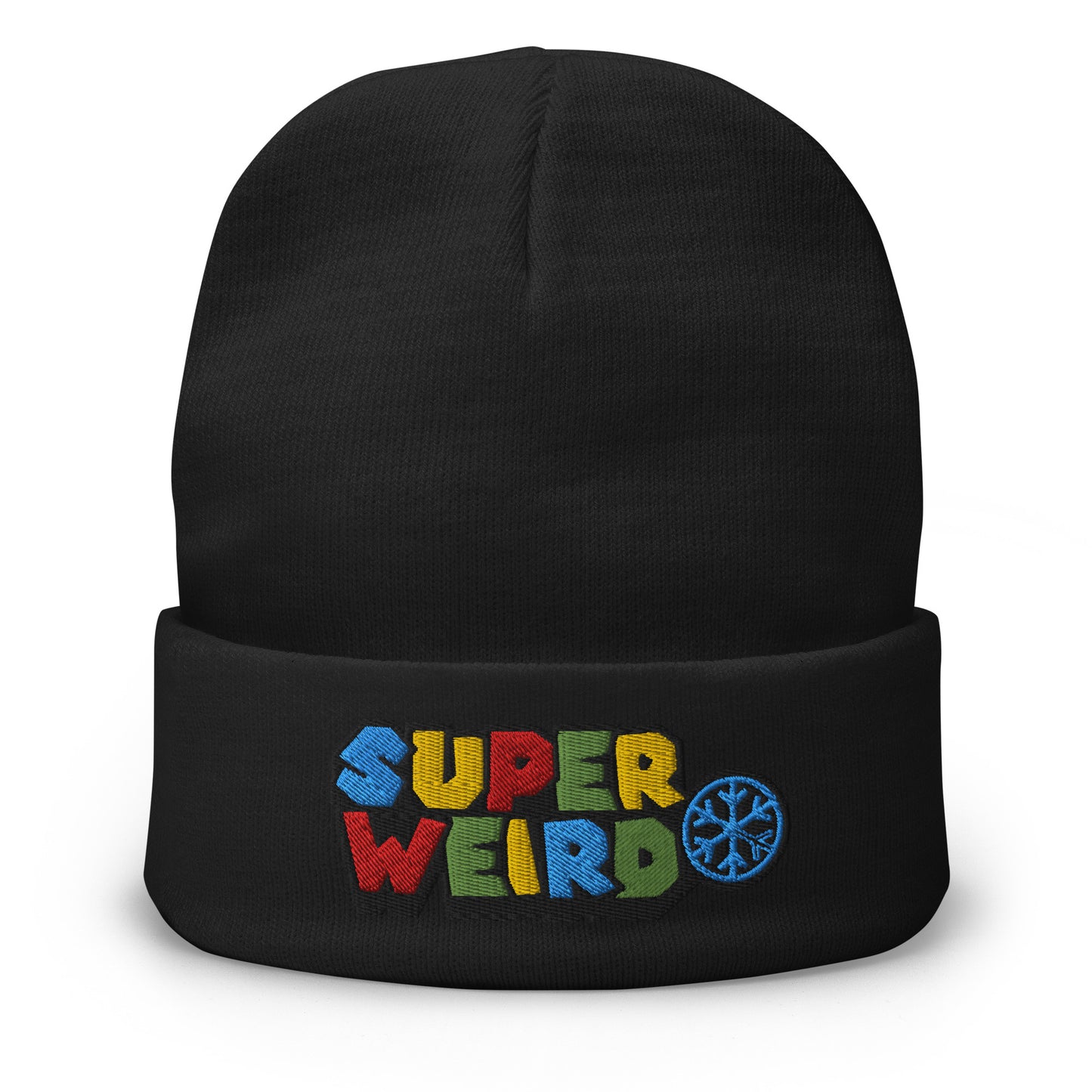 Black-Super Weird Beanie Hat from B.Different Clothing, front view, graffiti-inspired streetwear