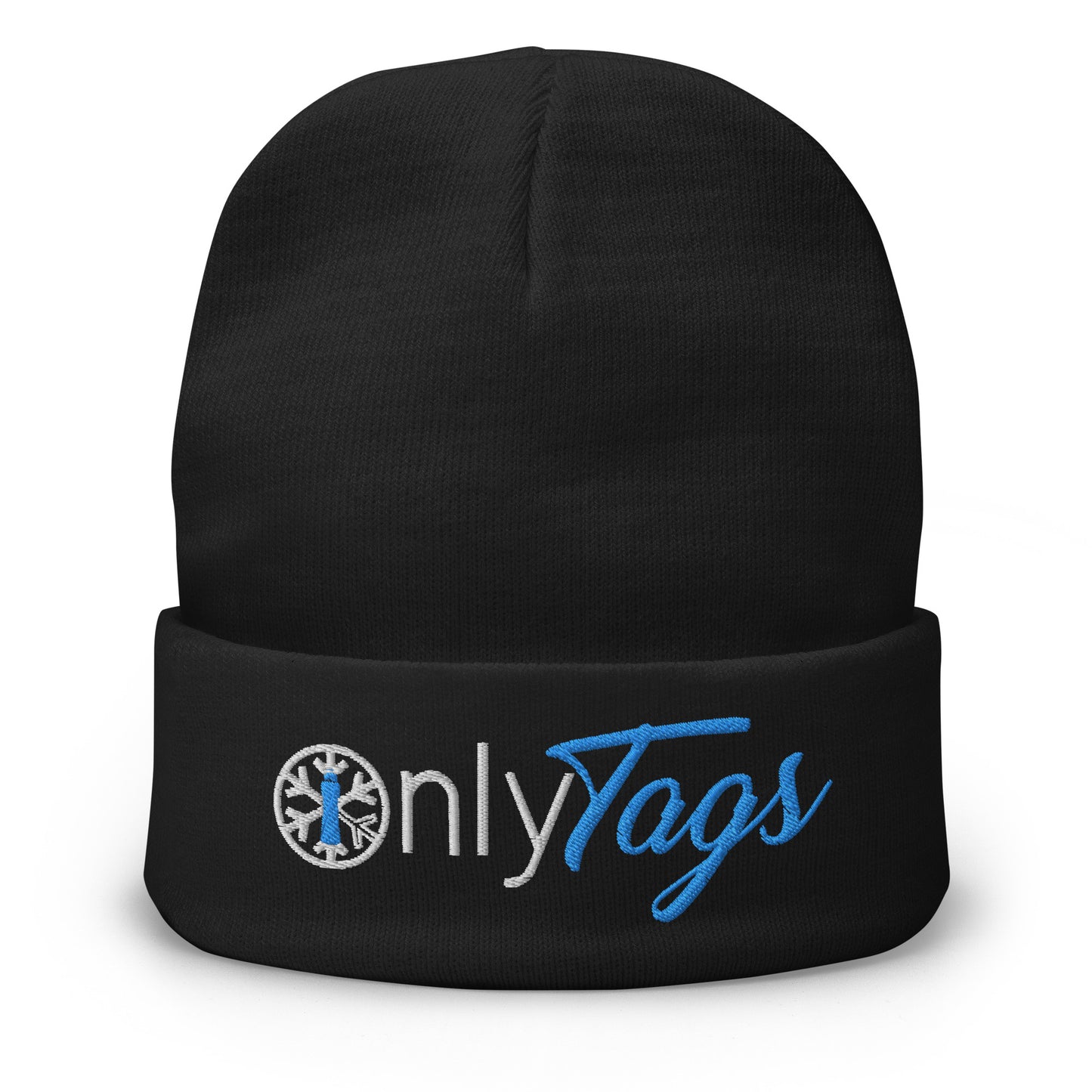 Black-Only Tags Graffiti Beanie Hat from B.Different Clothing, front view, graffiti-inspired streetwear