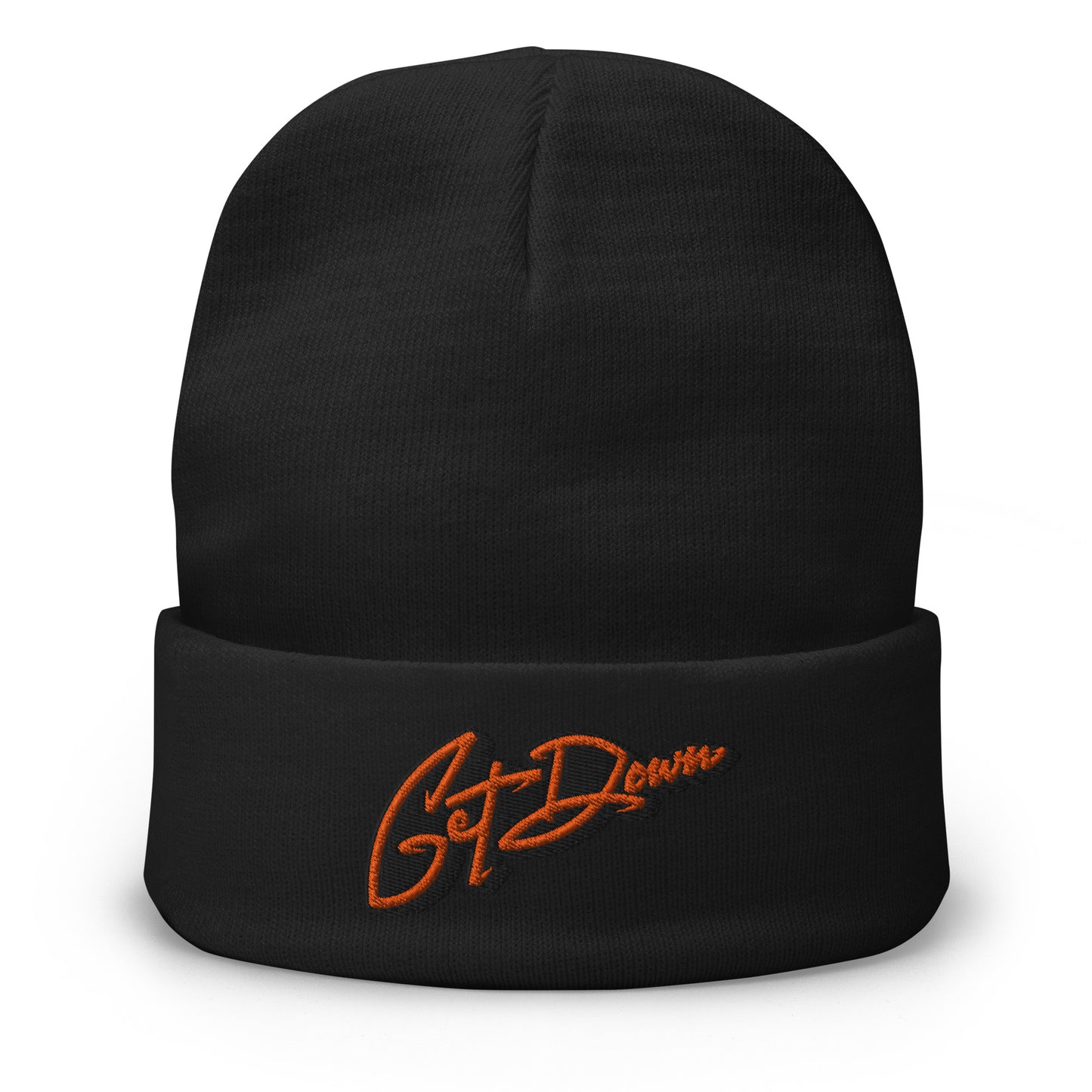 Black-Get Down Graffiti Lettering Beanie Hat from B.Different Clothing, front view, graffiti-inspired streetwear