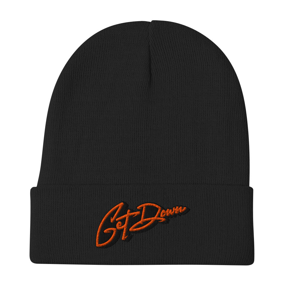Black-Get Down Graffiti Lettering Beanie Hat from B.Different Clothing, flat view, graffiti-inspired streetwear