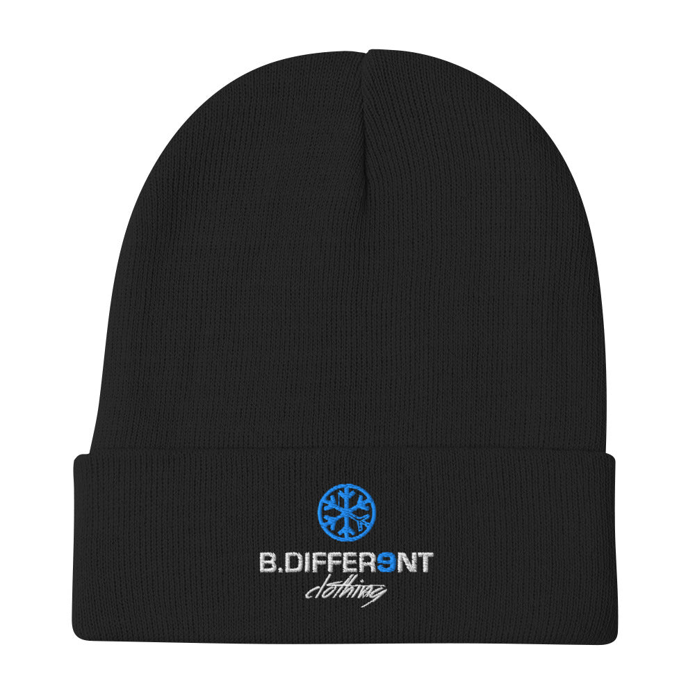 Black-Logo Beanie Hat from B.Different Clothing, flat view, graffiti-inspired streetwear