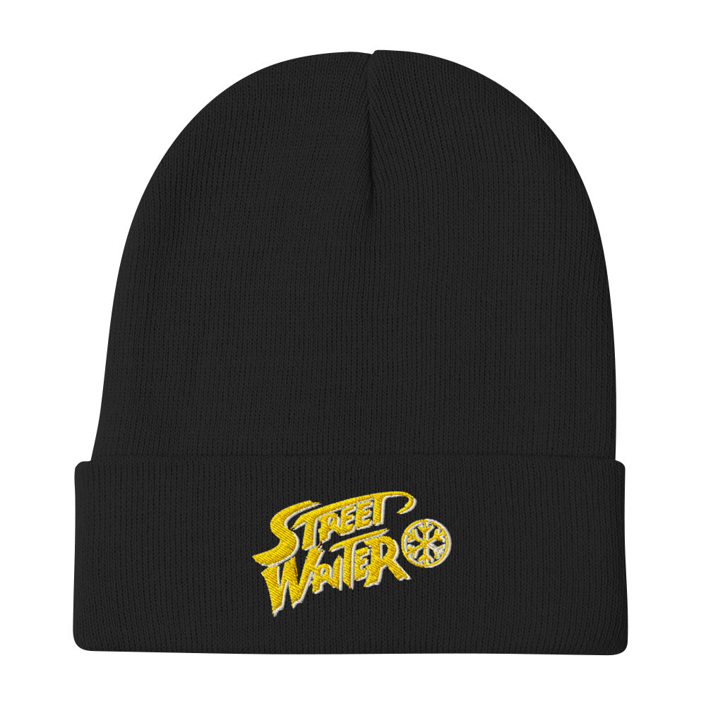 Black-Street Writer Graffiti Beanie Hat from B.Different Clothing, flat view, graffiti-inspired streetwear
