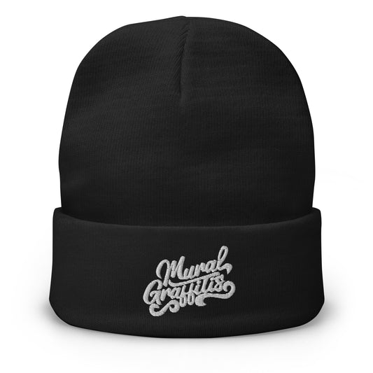 Black-Mural Graffitis Beanie Hat from B.Different Clothing, front view, graffiti-inspired streetwear