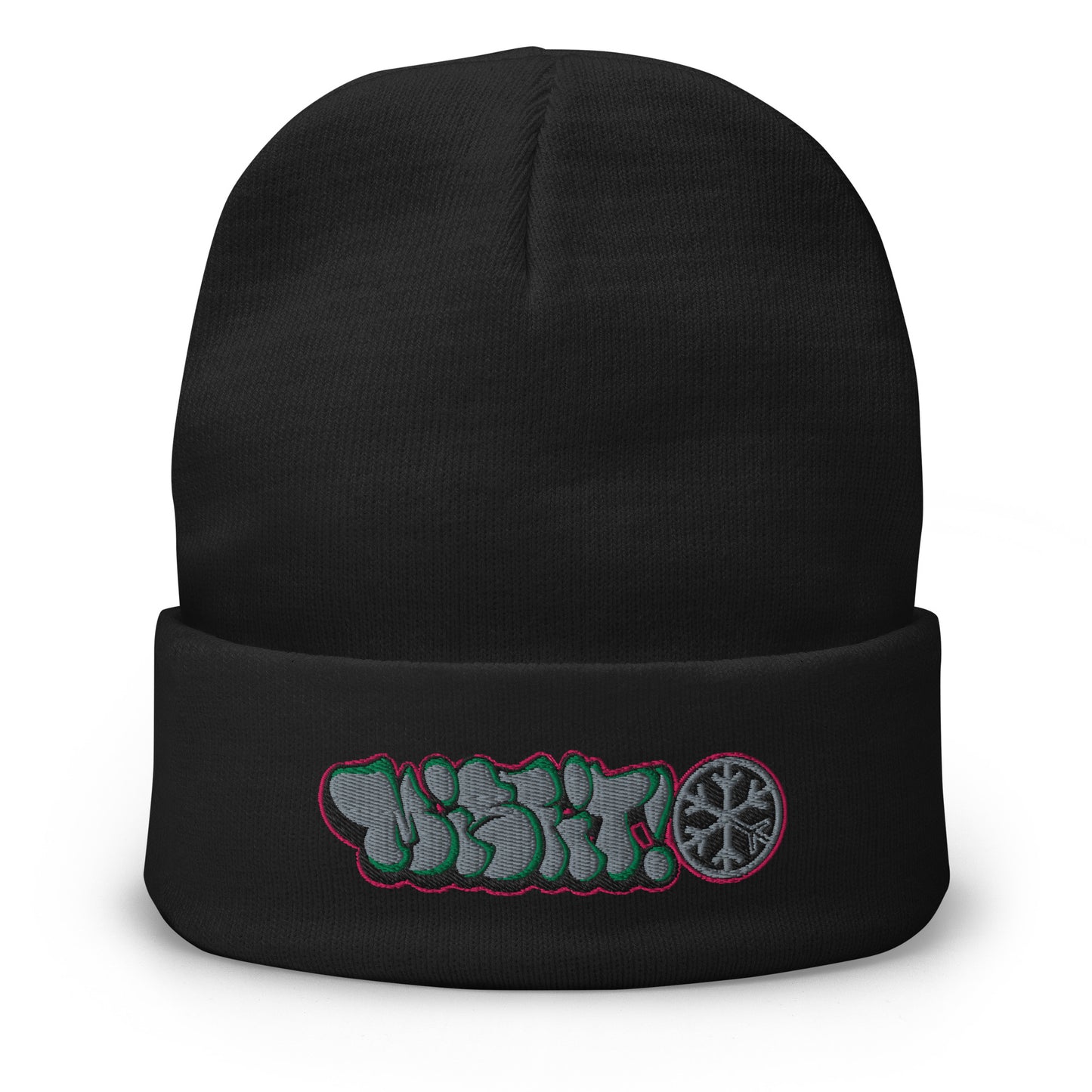 Black-Misfit Graffiti Throwie Beanie Hat from B.Different Clothing, front view, graffiti-inspired streetwear