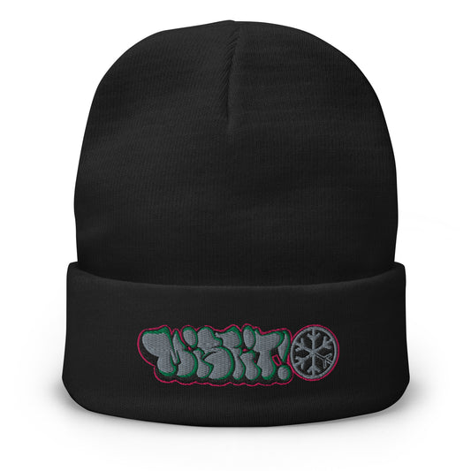 Black-Misfit Graffiti Throwie Beanie Hat from B.Different Clothing, front view, graffiti-inspired streetwear