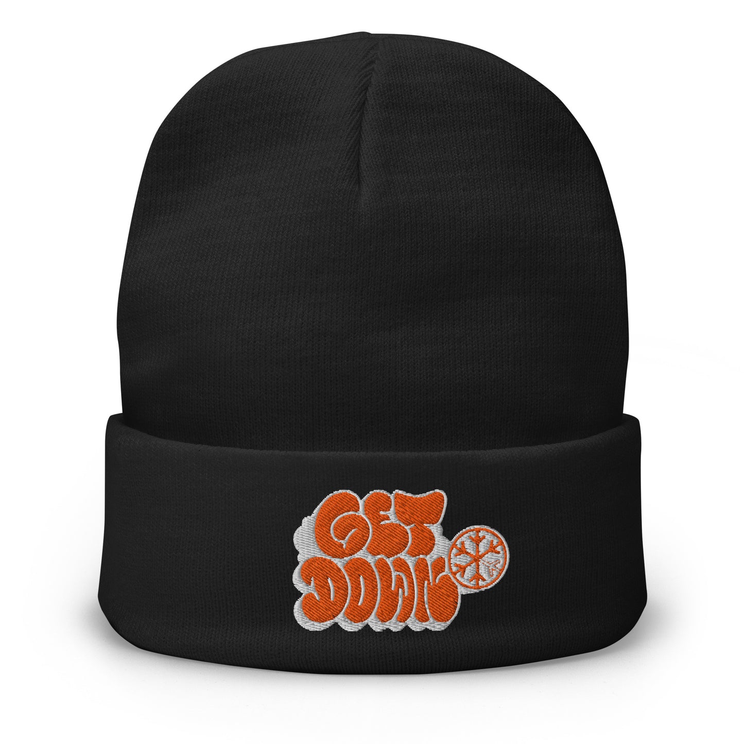 Black-Get Down Graffiti Throw-up Beanie Hat from B.Different Clothing, front view, graffiti-inspired streetwear