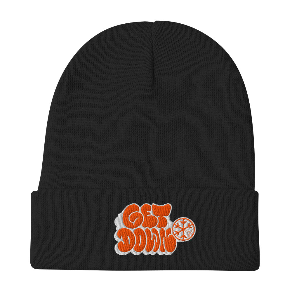 Black-Get Down Graffiti Throw-up Beanie Hat from B.Different Clothing, flat view, graffiti-inspired streetwear