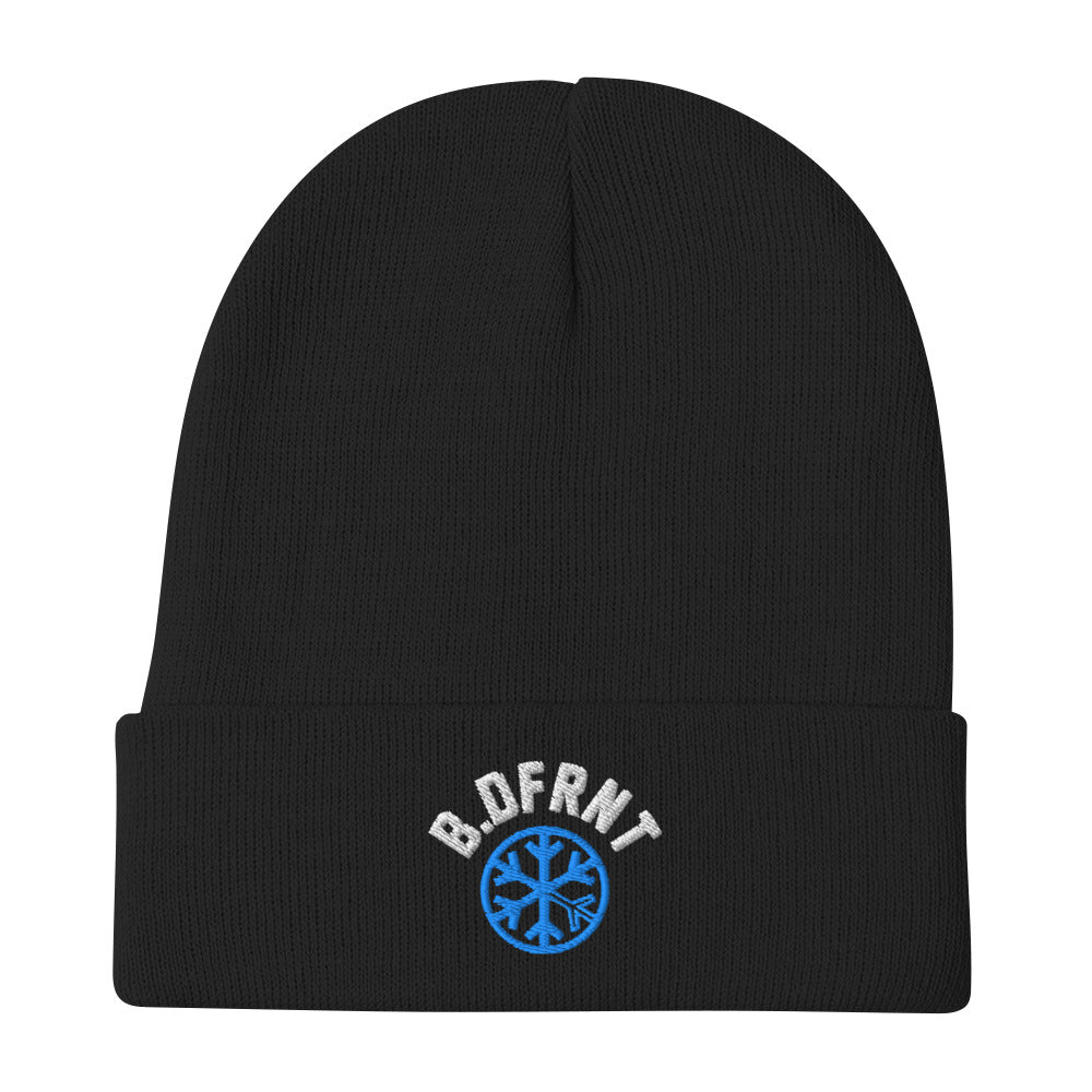 Black-B.DFRNT Beanie Hat from B.Different Clothing, flat view, graffiti-inspired streetwear