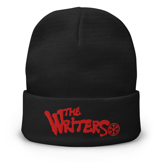 Black-The Writers Graffiti Lettering Beanie Hat from B.Different Clothing, front view, graffiti-inspired streetwear