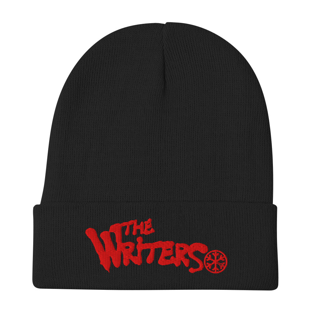 Black-The Writers Graffiti Lettering Beanie Hat from B.Different Clothing, flat view, graffiti-inspired streetwear