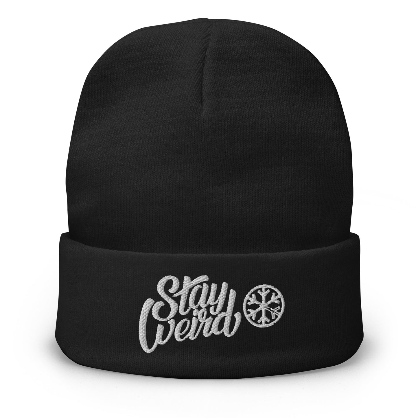 Black-Stay Weird Beanie Hat from B.Different Clothing, front view, graffiti-inspired streetwear