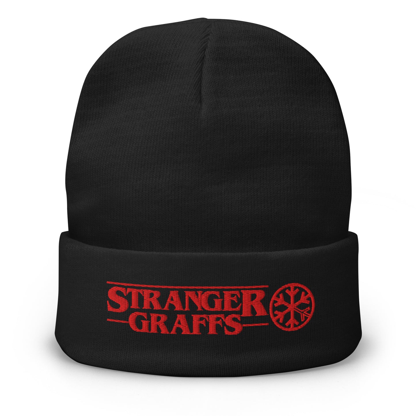 Black-Stranger Graffs Beanie Hat from B.Different Clothing, front view, graffiti-inspired streetwear