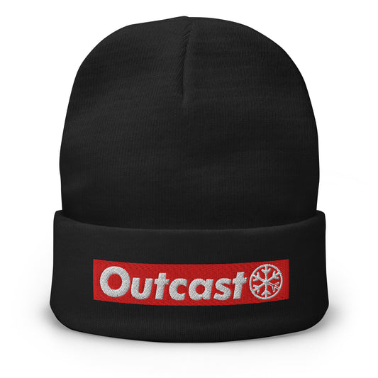 Black-Outcast Box Beanie Hat from B.Different Clothing, front view, graffiti-inspired streetwear