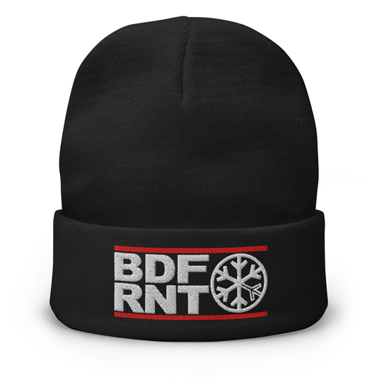 Black-BDFRNT OG Logo Beanie from B.Different Clothing, front view, graffiti-inspired streetwear