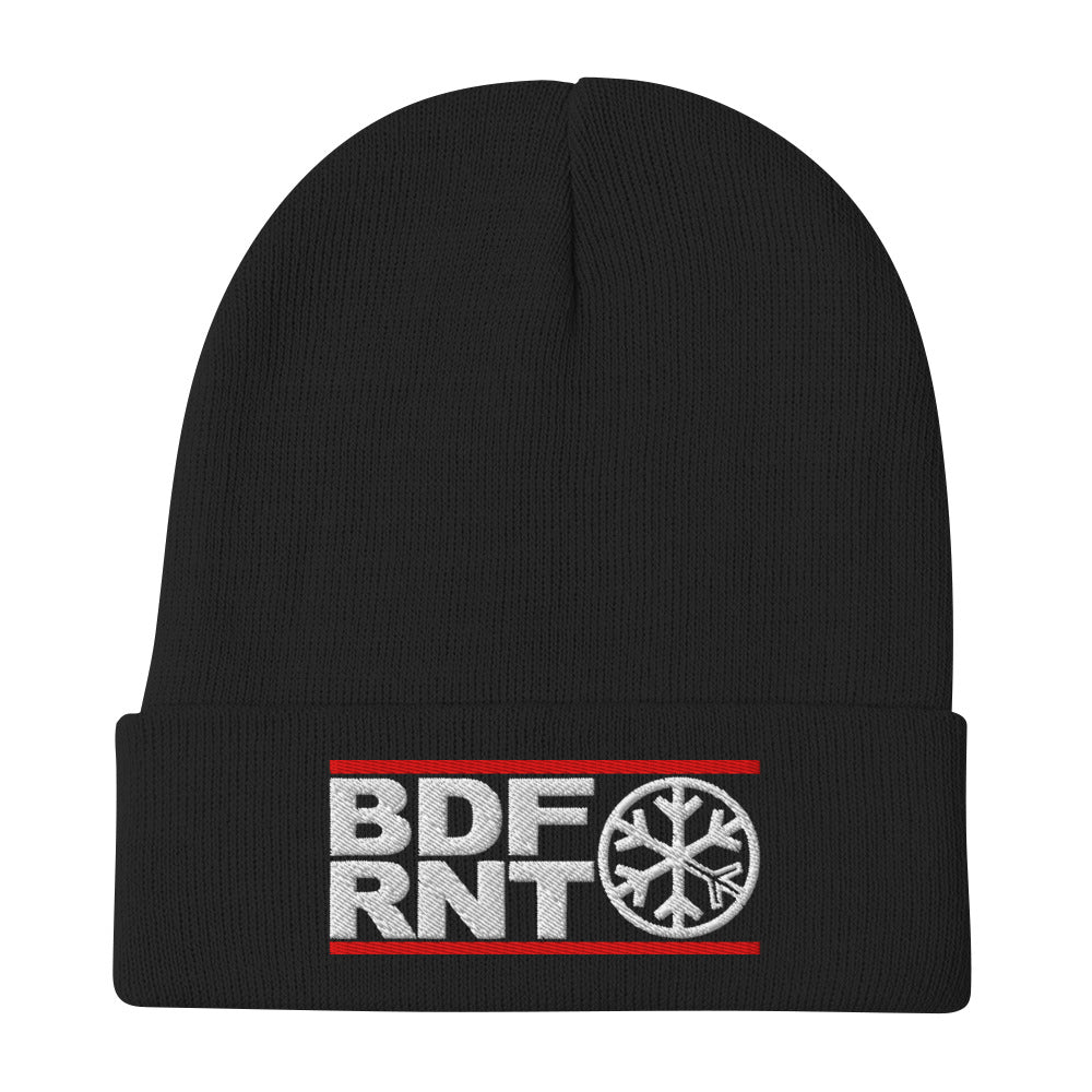 Black-BDFRNT OG Logo Beanie from B.Different Clothing, flat view, graffiti-inspired streetwear