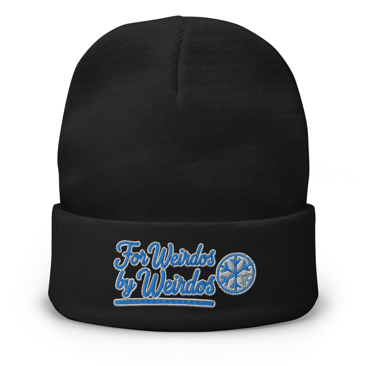 Black-For Weirdos by Weirdos Beanie Hat from B.Different Clothing, front view, graffiti-inspired streetwear