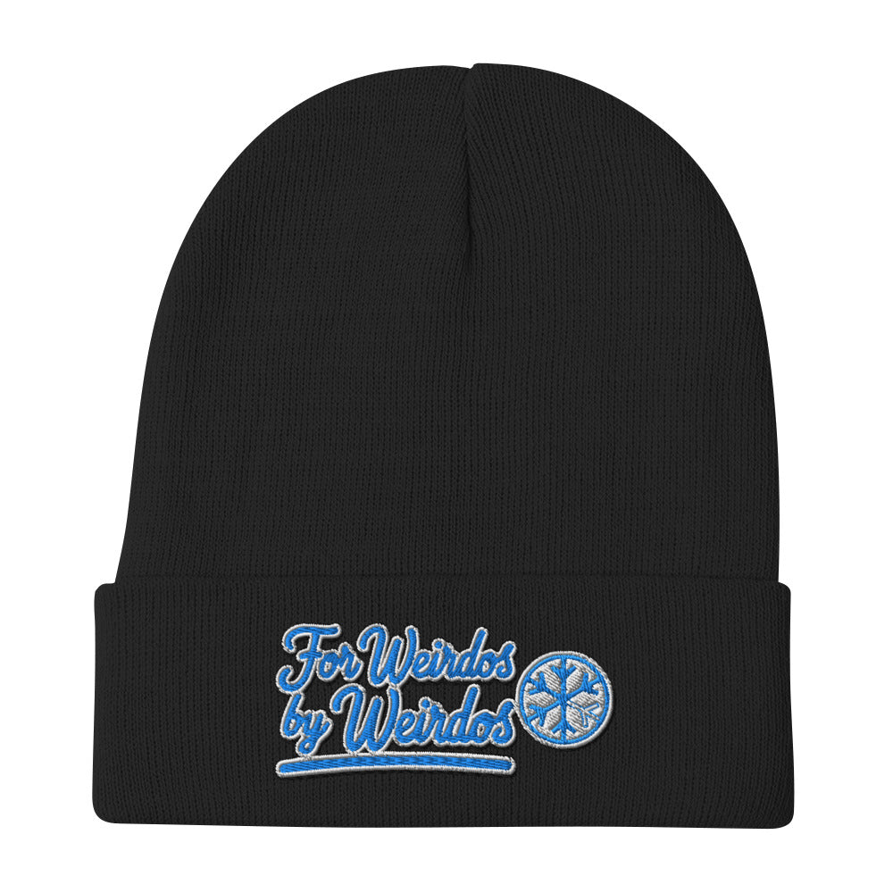 Black-For Weirdos by Weirdos Beanie Hat from B.Different Clothing, flat view, graffiti-inspired streetwear