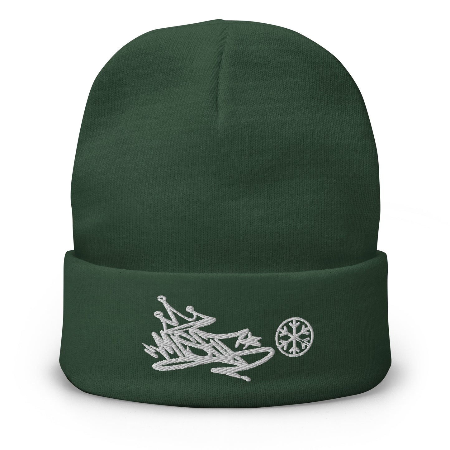 Green-Misfit Graffiti Tag Beanie from B.Different Clothing, front view, graffiti-inspired streetwear