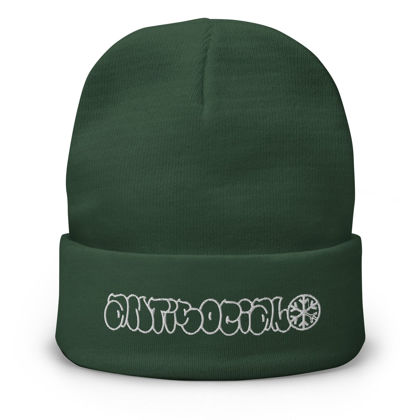 Green-Antisocial Graffiti Hollow Beanie Hat from B.Different Clothing, front view, graffiti-inspired streetwear