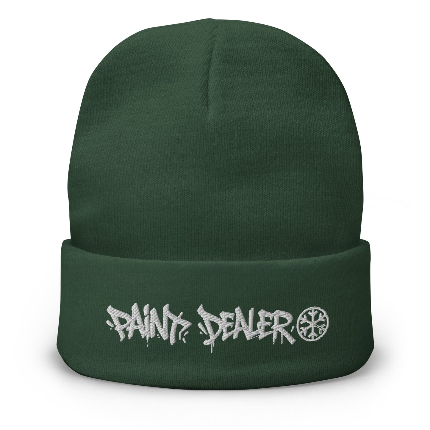 Green-Paint Dealer Graffiti Tag Beanie Hat from B.Different Clothing, front view, graffiti-inspired streetwear