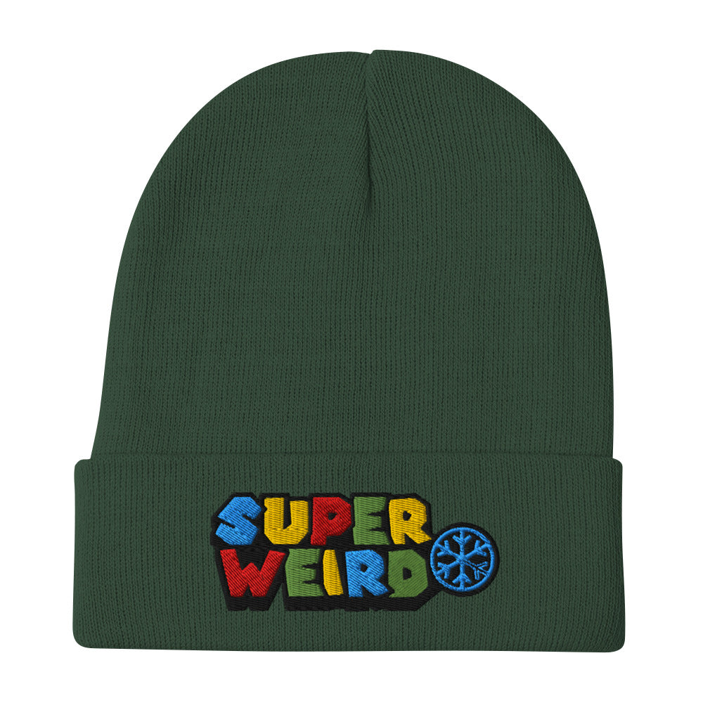 Green-Super Weird Beanie Hat from B.Different Clothing, flat view, graffiti-inspired streetwear