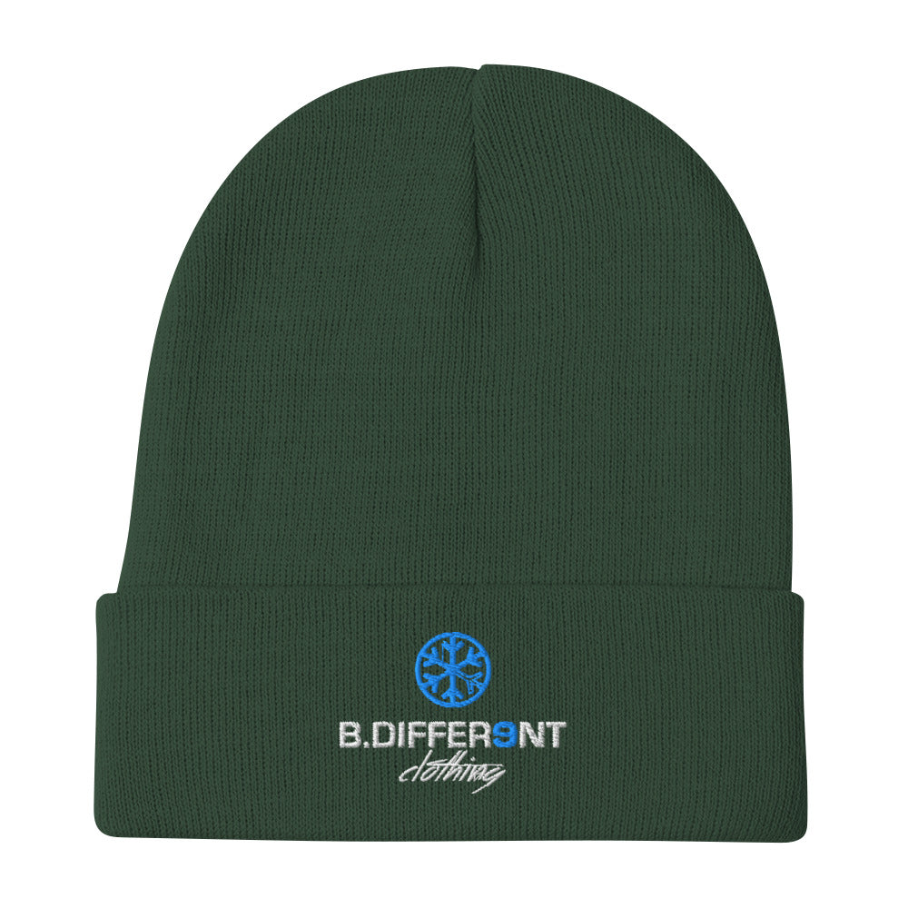Green-Logo Beanie Hat from B.Different Clothing, flat view, graffiti-inspired streetwear