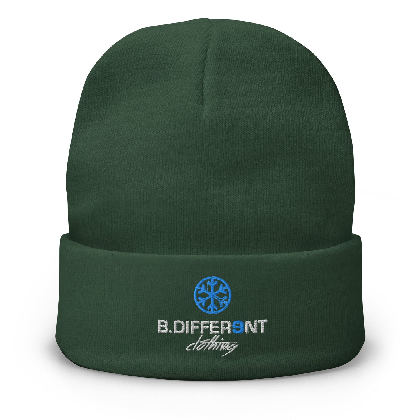 Green-Logo Beanie Hat from B.Different Clothing, front view, graffiti-inspired streetwear