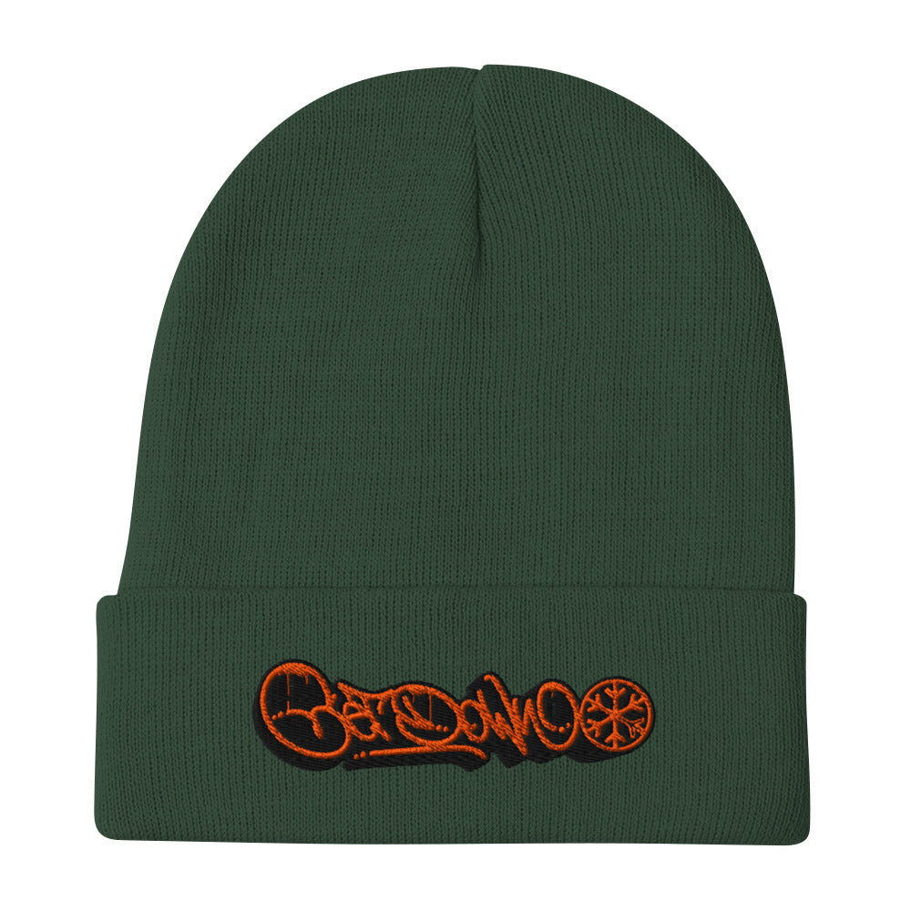 Green-Get Down Graffiti Tag Beanie Hat from B.Different Clothing, flat view, graffiti-inspired streetwear