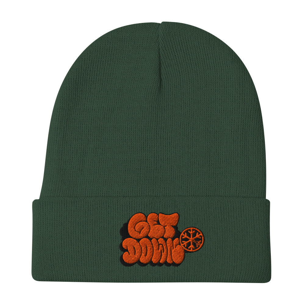 Green-Get Down Graffiti Throw-up Beanie Hat from B.Different Clothing, flat view, graffiti-inspired streetwear