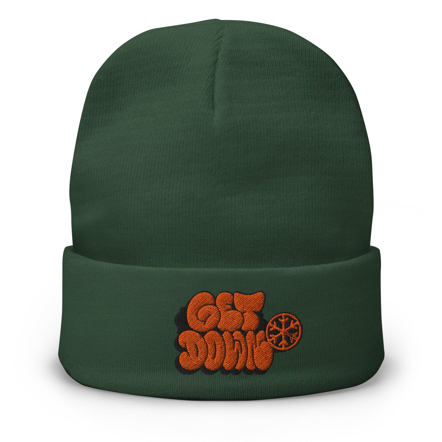 Green-Get Down Graffiti Throw-up Beanie Hat from B.Different Clothing, front view, graffiti-inspired streetwear