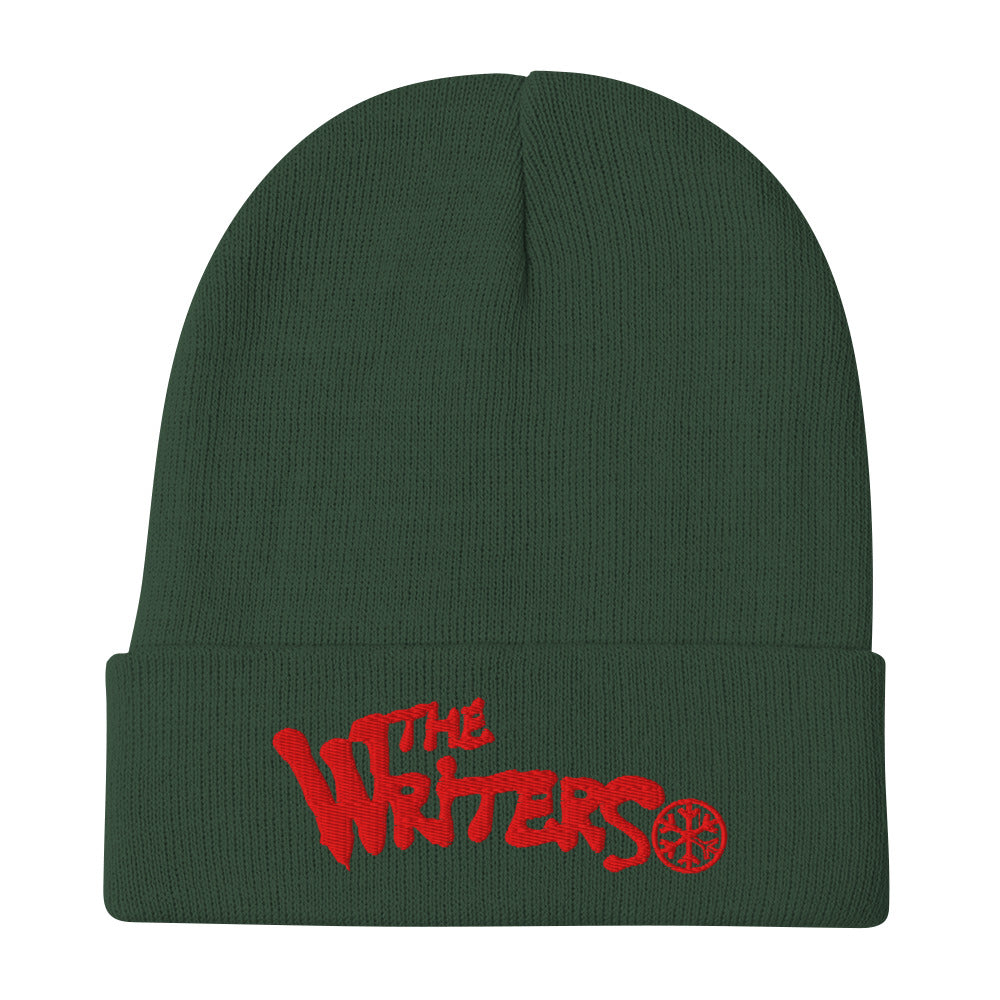 Green-The Writers Graffiti Lettering Beanie Hat from B.Different Clothing, flat view, graffiti-inspired streetwear