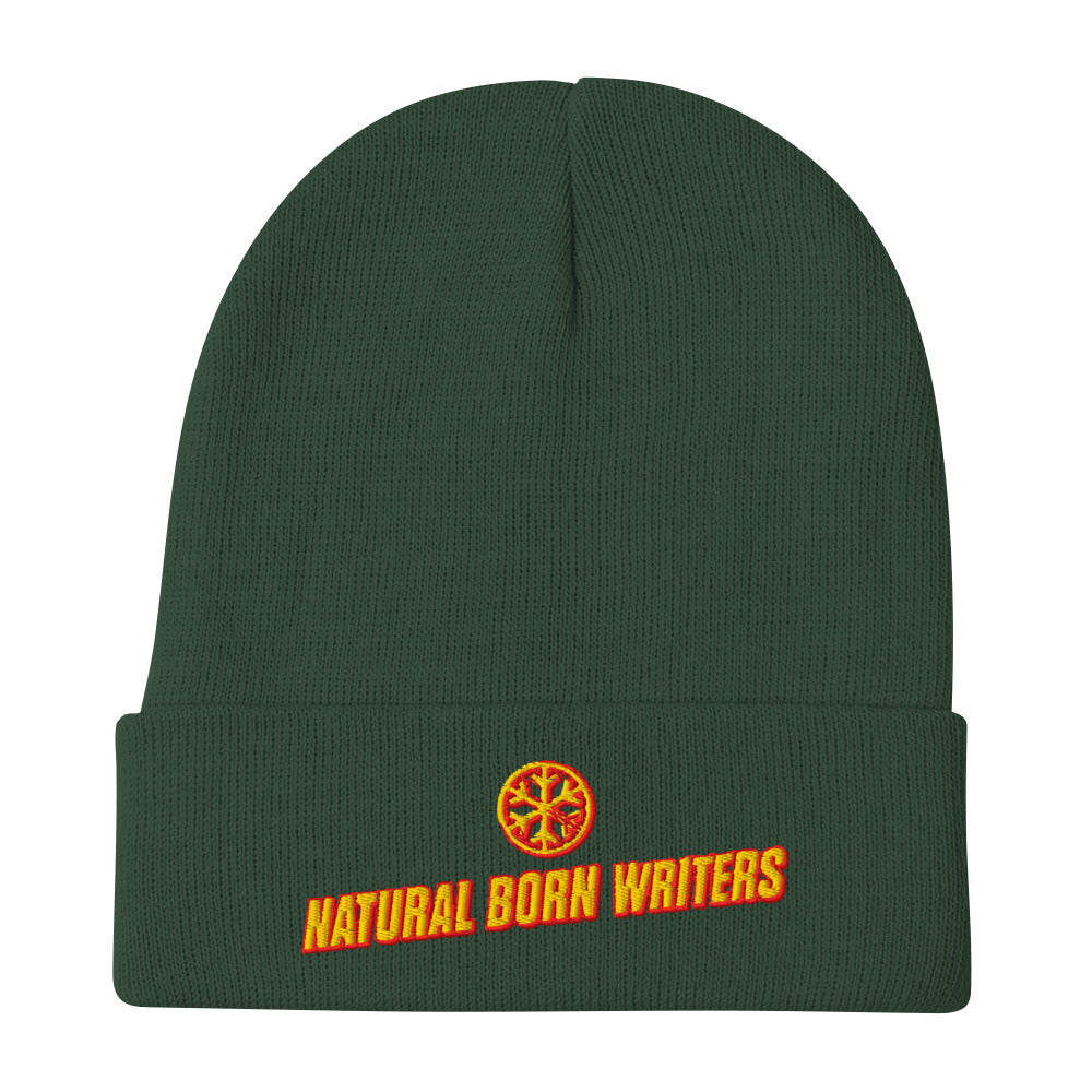 Green-Natural Born Writers Graffiti Beanie Hat from B.Different Clothing, flat view, graffiti-inspired streetwear