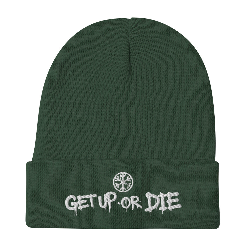 Green-Get Up or Die Graffiti Beanie Hat from B.Different Clothing, flat view, graffiti-inspired streetwear