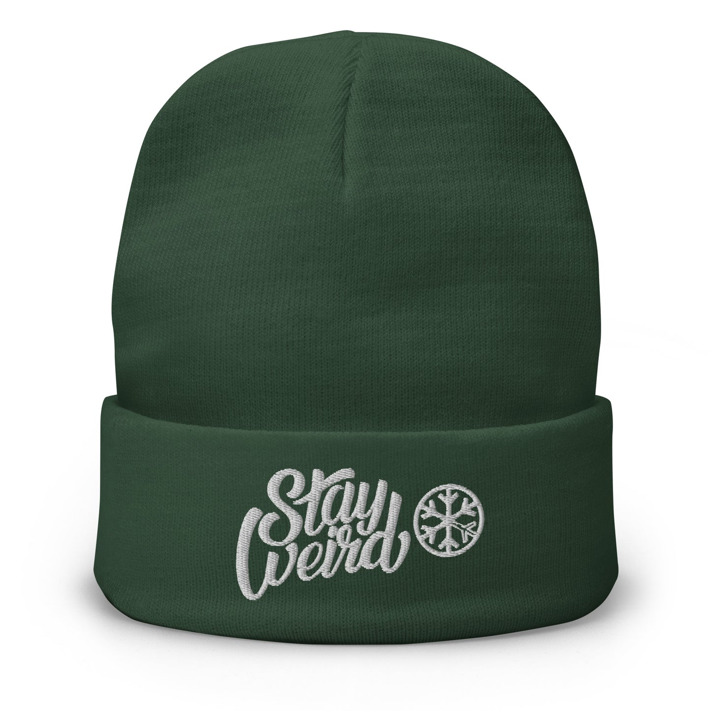 Green-Stay Weird Beanie Hat from B.Different Clothing, front view, graffiti-inspired streetwear