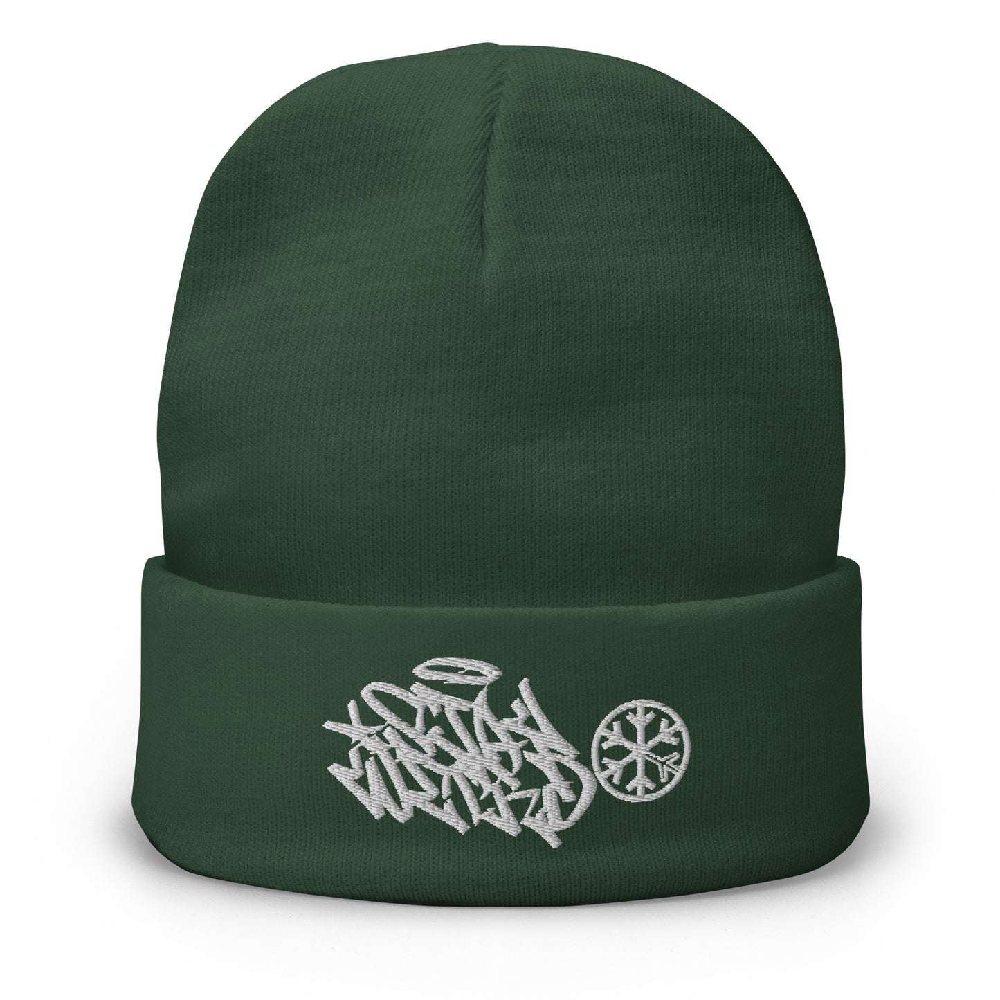 Green-Stay Weird Graffiti Tag Beanie Hat from B.Different Clothing, front view, graffiti-inspired streetwear