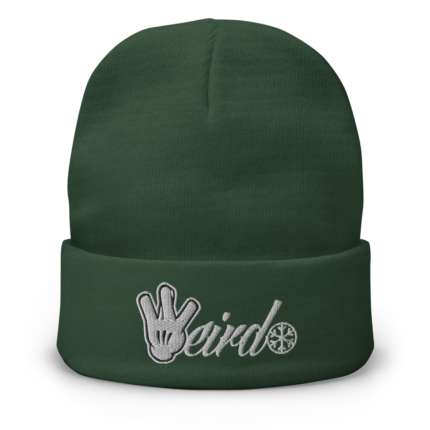 Green-Weirdo Hand Sign Beanie Hat from B.Different Clothing, front view, graffiti-inspired streetwear