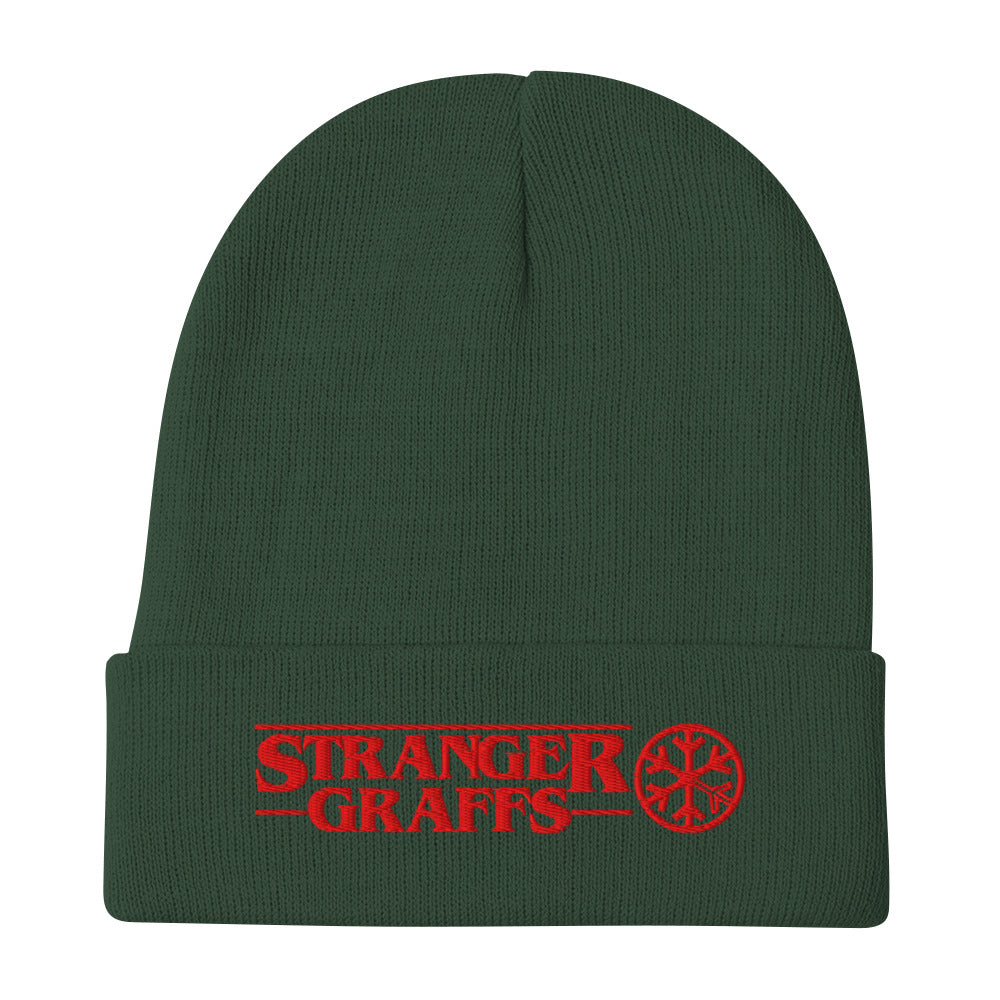 Green-Stranger Graffs Beanie Hat from B.Different Clothing, flat view, graffiti-inspired streetwear