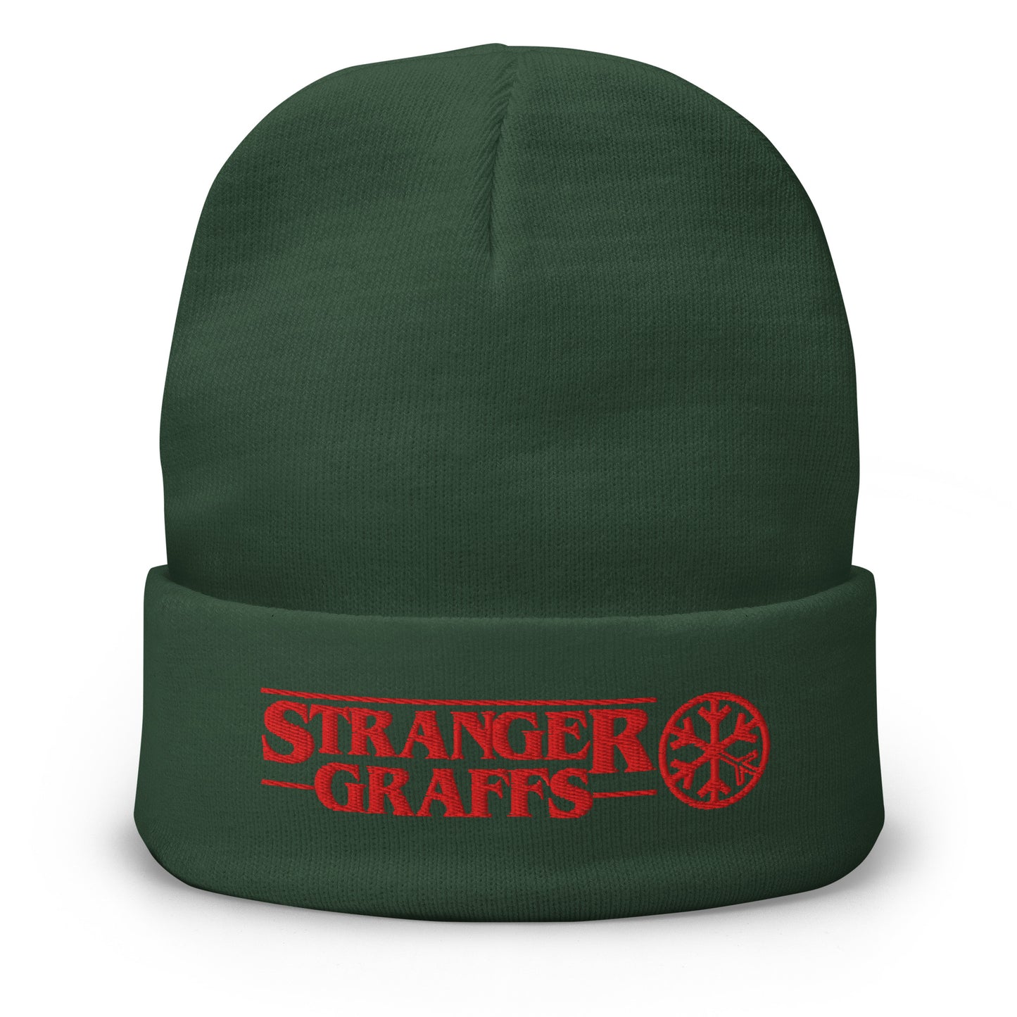Green-Stranger Graffs Beanie Hat from B.Different Clothing, front view, graffiti-inspired streetwear