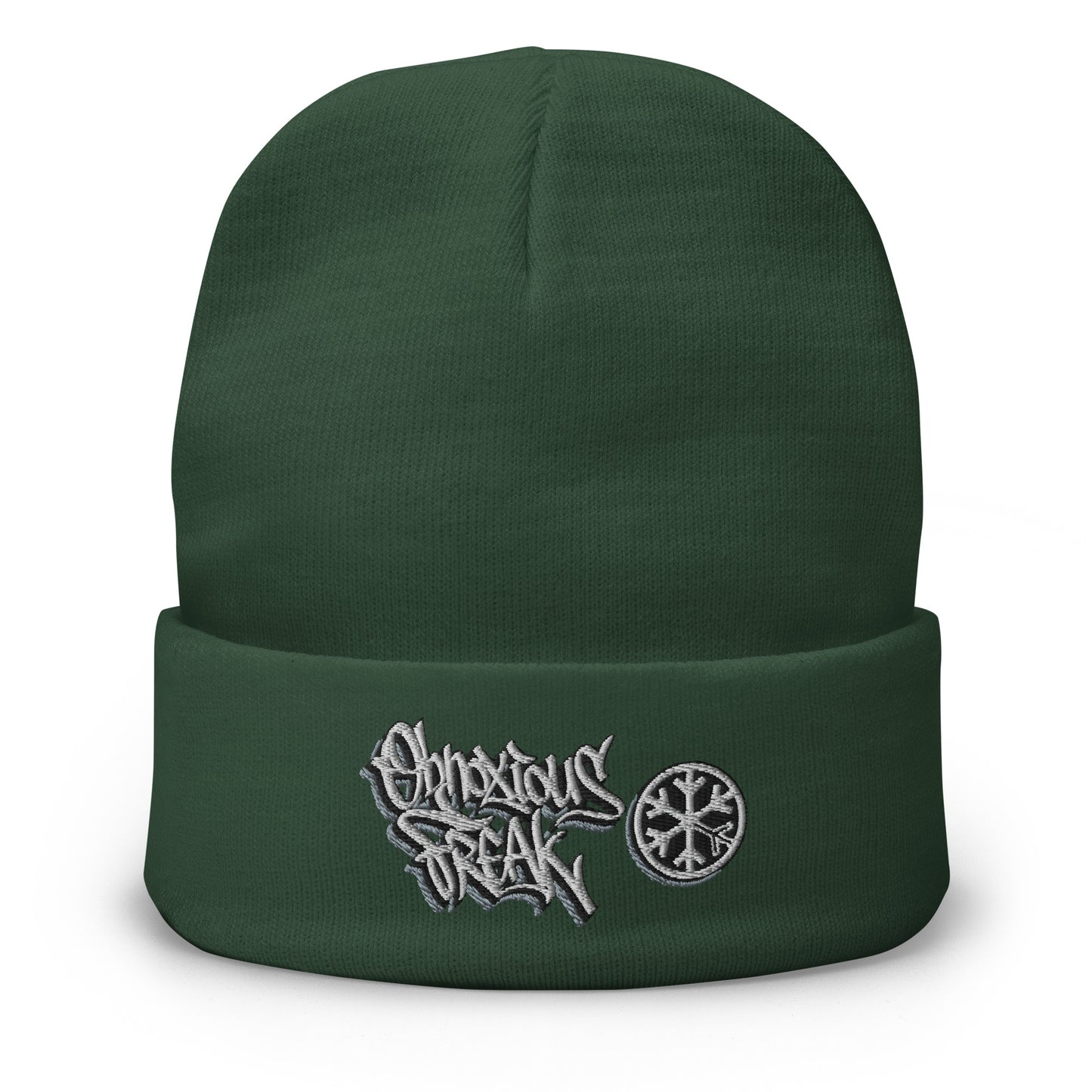 Green-Obnoxious Freak Graffiti Beanie Hat from B.Different Clothing, front view, graffiti-inspired streetwear