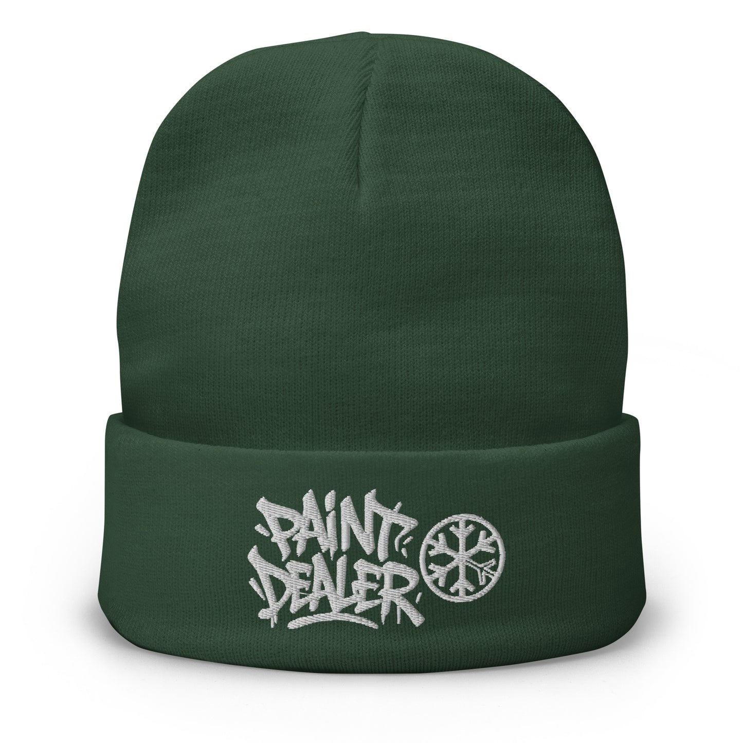 Green-Paint Dealer Graffiti Tag Beanie Hat from B.Different Clothing, front view, graffiti-inspired streetwear