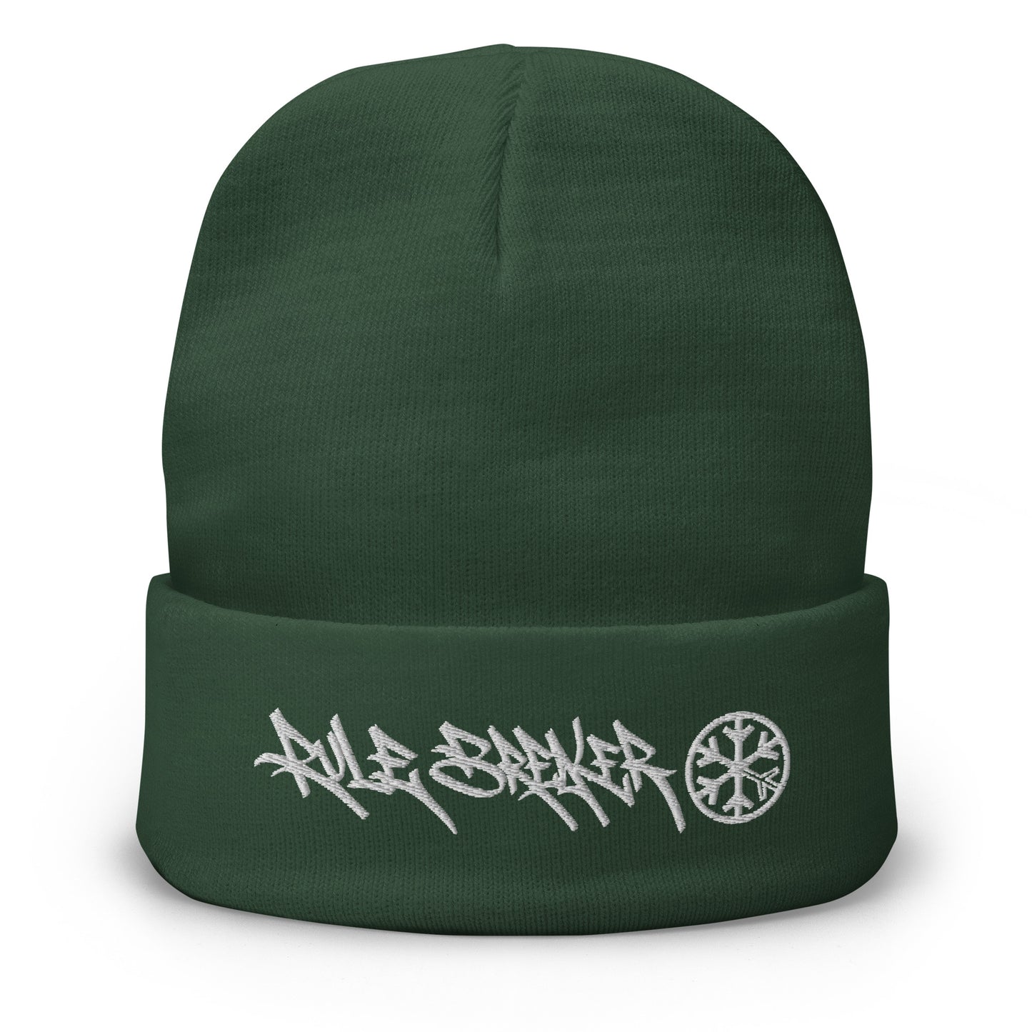 Green-Rule Breaker Graffiti Tag Beanie Hat from B.Different Clothing, front view, graffiti-inspired streetwear