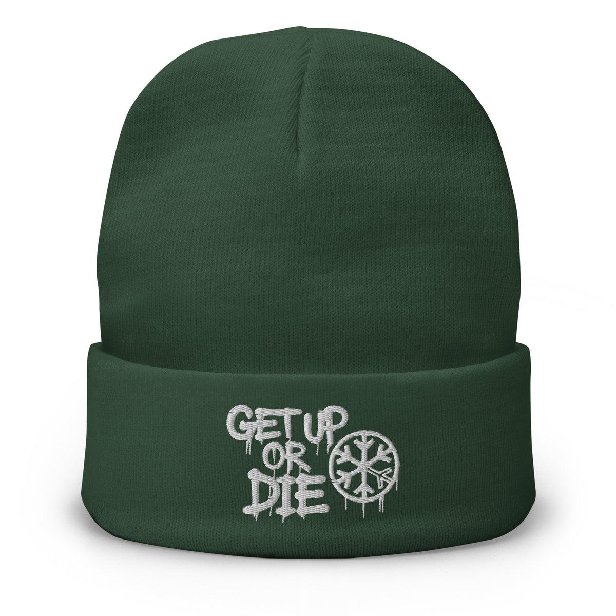 Green-Get Up or Die Graffiti Tag Beanie Hat from B.Different Clothing, front view, graffiti-inspired streetwear