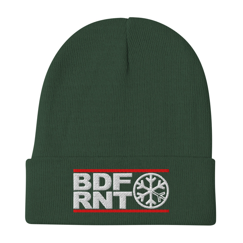 Green-BDFRNT OG Logo Beanie from B.Different Clothing, flat view, graffiti-inspired streetwear